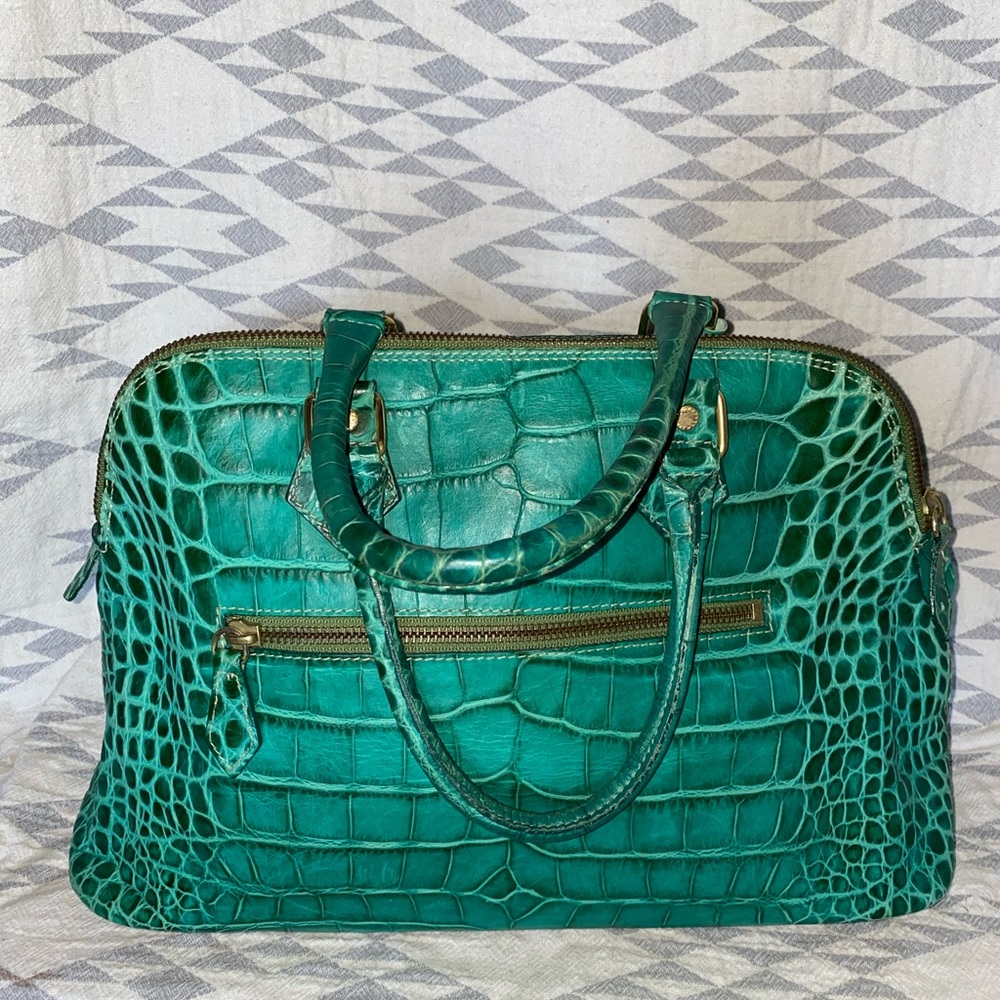 Auth Dooney & Burke Nile Green Leather Handbag
